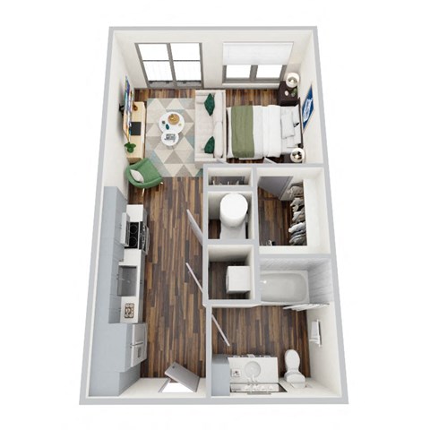 Floor plan for studio, 1 bath, 507 sqft